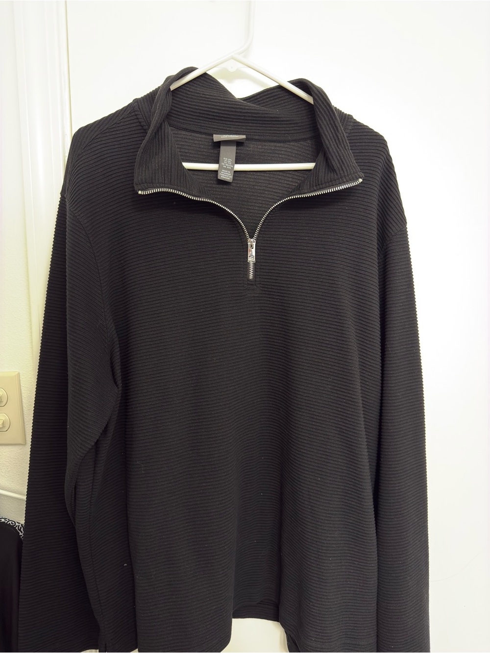 H&M Men's Black Ribbed Quarter-Zip Pullover